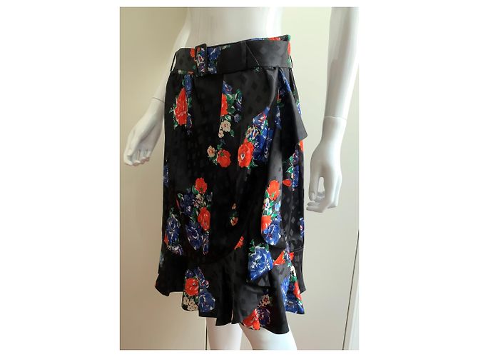 Falda Tory Burch de seda jacquard azul marino con motivos florales Multicolor - vista 15