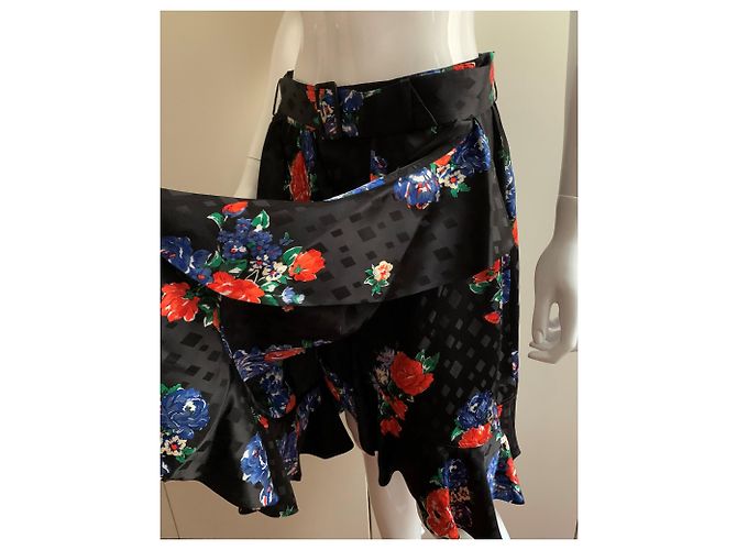 Falda Tory Burch de seda jacquard azul marino con motivos florales Multicolor - vista 6