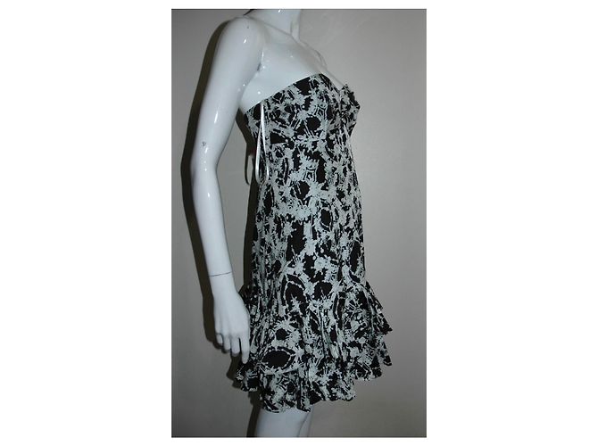 Marchesa Notte Gerafftes Seidenkleid Schwarz Roh - Ansicht 2