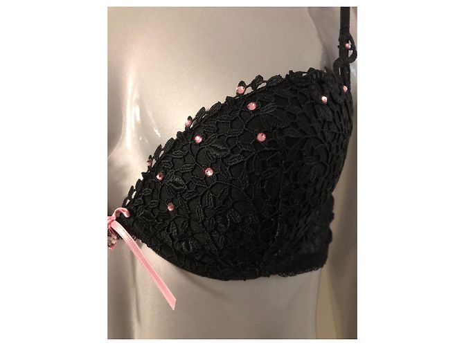 Autre Marque Completo lingerie in pizzo nero e strass rosa - vista 4