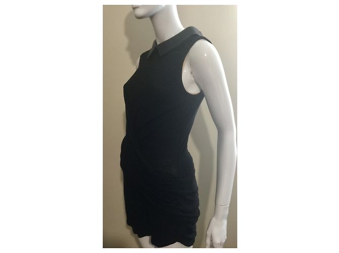 Alexander Wang Schwarzes Kleid mit Lederkragen - Ansicht 3