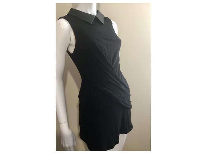 Alexander Wang Schwarzes Kleid mit Lederkragen - Ansicht 4