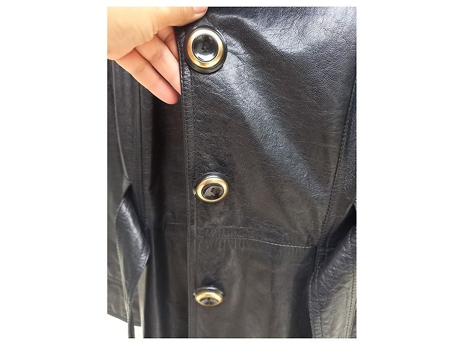 Dolce & Gabbana Abrigo largo de piel negro con cinturón - vista 2