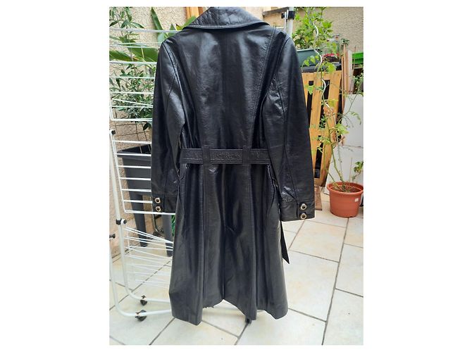 Dolce & Gabbana Abrigo largo de piel negro con cinturón - vista 6