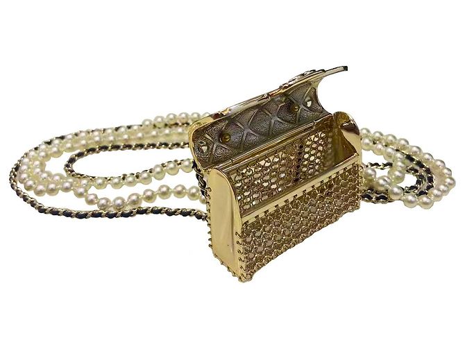 Chanel Mini Collana Oro Metallo Perle e Pelle di Agnello Gold hardware - vista 2