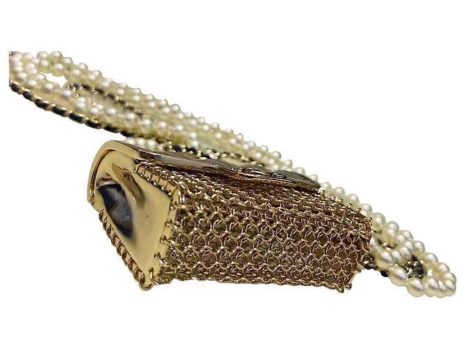 Chanel Mini Collana Oro Metallo Perle e Pelle di Agnello Gold hardware - vista 3