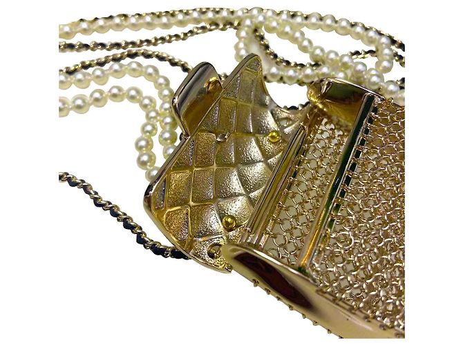 Chanel Mini Collana Oro Metallo Perle e Pelle di Agnello Gold hardware - vista 4