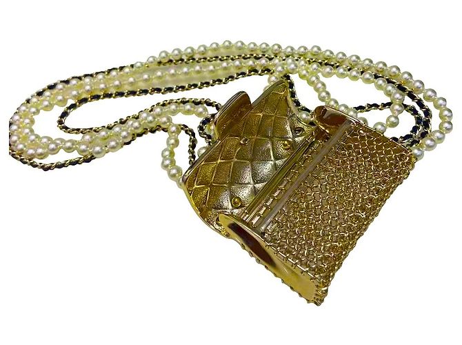 Chanel Mini Collana Oro Metallo Perle e Pelle di Agnello Gold hardware - vista 5