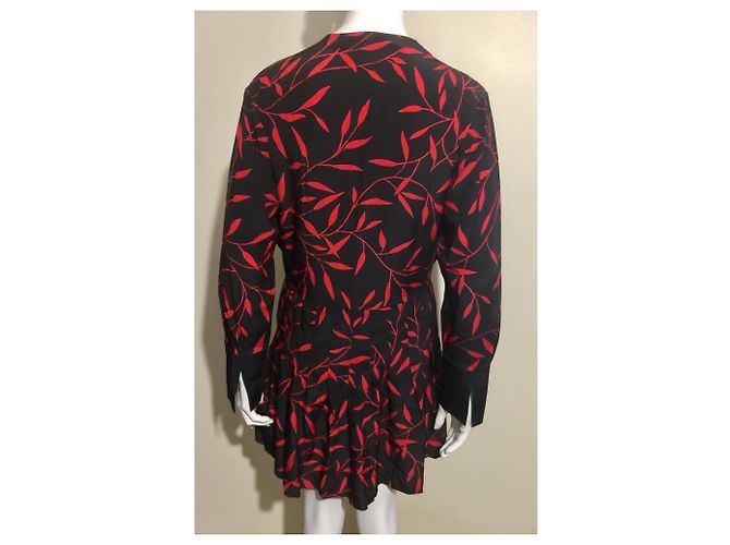 Diane Von Furstenberg Abito a portafoglio in seta stile kimono DvF nero e rosso - vista 3