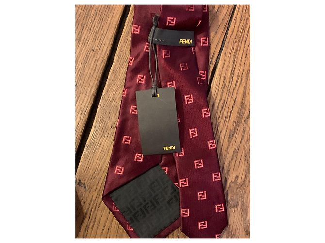 Cravatta Fendi in seta bordeaux con logo Bordò - vista 4