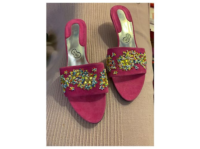 Mules Free Lance Fucsia in Camoscio con Perle Fuschia - vista 5