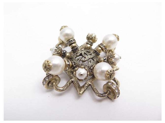 NUEVO CHANEL A BROCHE35132 CRUZ PERLA METAL ORO + CAJA BROCHE PERLAS Dorado - vista 2