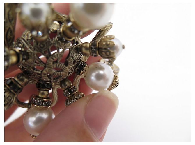 NUEVO CHANEL A BROCHE35132 CRUZ PERLA METAL ORO + CAJA BROCHE PERLAS Dorado - vista 7