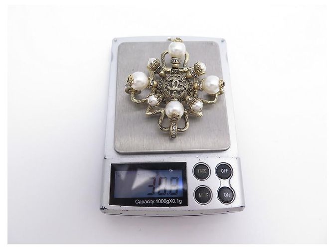 NUEVO CHANEL A BROCHE35132 CRUZ PERLA METAL ORO + CAJA BROCHE PERLAS Dorado - vista 8