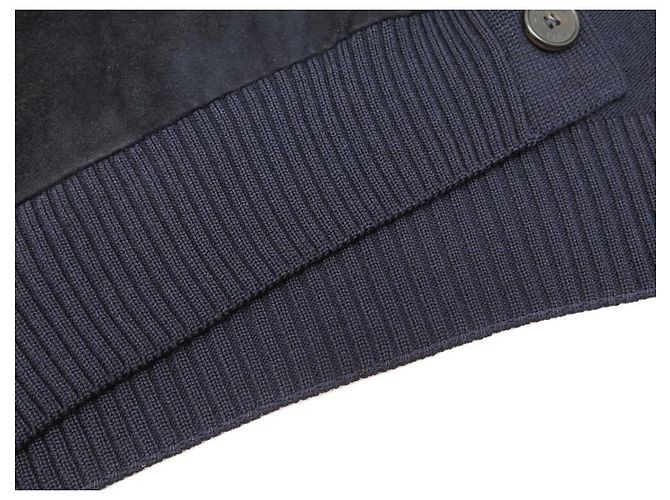 Hermès HERMES PULLOVER CARDIGAN M 48 PULLOVER AUS WILDLEDER & WOLLE KASCHMIR SEIDE MARINEBLAU - Ansicht 12