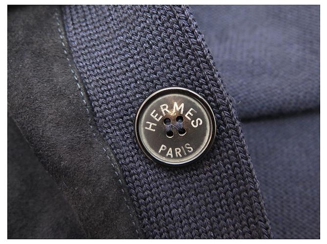 Hermès HERMES PULLOVER CARDIGAN M 48 PULLOVER AUS WILDLEDER & WOLLE KASCHMIR SEIDE MARINEBLAU - Ansicht 13