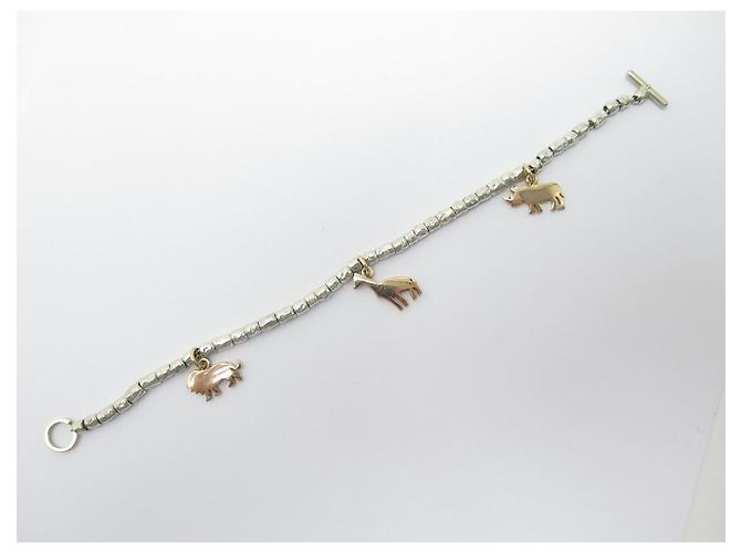 BRACCIALE DODO POMELLATO MINI GRANELLI + CHARMS ANIMALI 17 CM ARGENTO ORO ROSA - vista 3