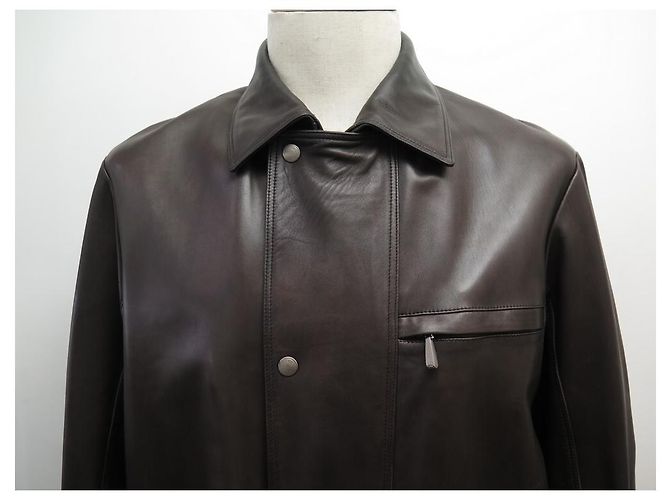 Hermès HERMES LONG M JACKET 48 BROWN LAMB LEATHER JACKET COAT - view 2