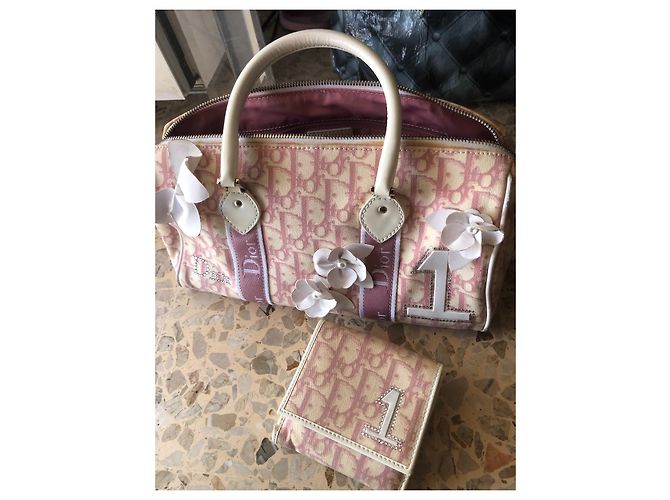Set Christian Dior Borsa e Portafoglio Rosa in Tessuto - vista 5
