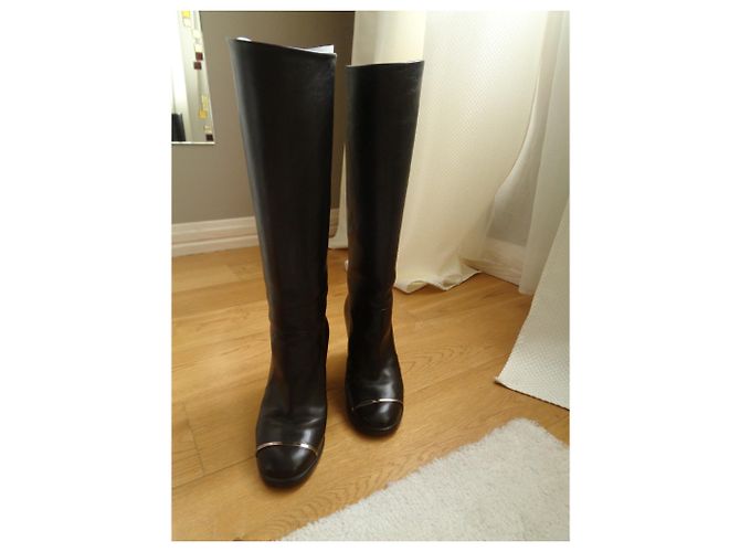 Botas Chanel de piel marrón con logo talla 39 Castaño - vista 5