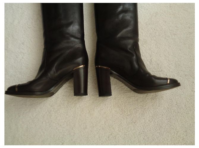 Botas Chanel de piel marrón con logo talla 39 Castaño - vista 7
