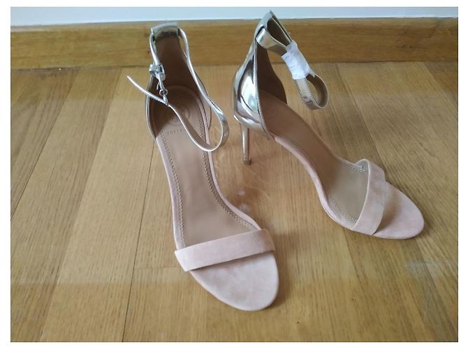 Sandali Tory Burch Ellie con cinturino alla caviglia Beige Scamosciati e Metallizzati - vista 5