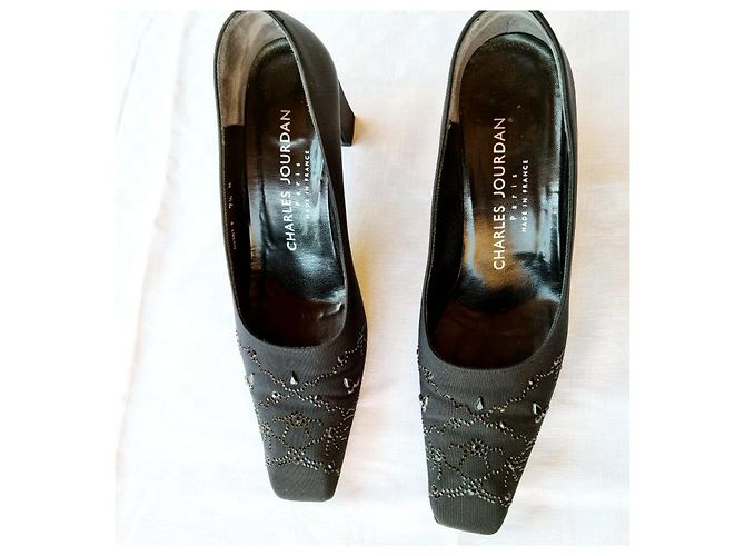 Décolleté Charles Jourdan in tessuto neri con strass Nero - vista 5