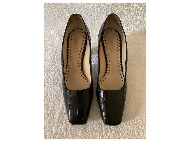 Yves Saint Laurent Décolleté in pelle stampata vintage Nero - vista 2