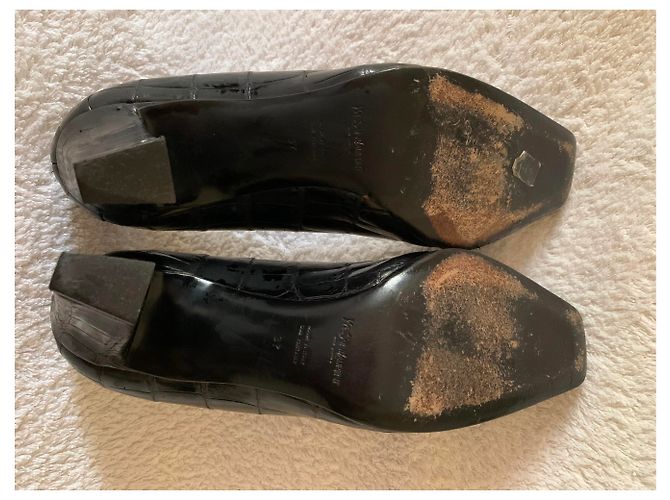 Yves Saint Laurent Décolleté in pelle stampata vintage Nero - vista 5