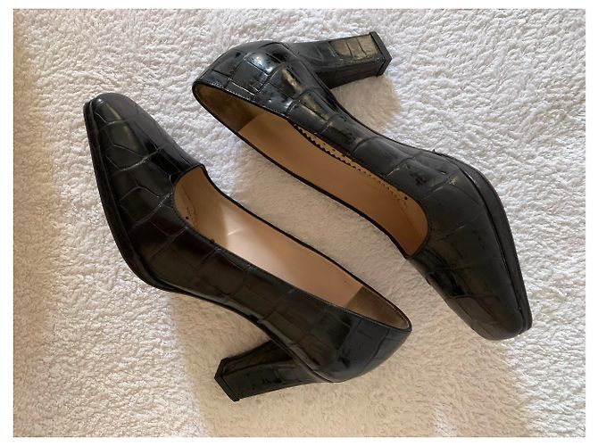Yves Saint Laurent Décolleté in pelle stampata vintage Nero - vista 7