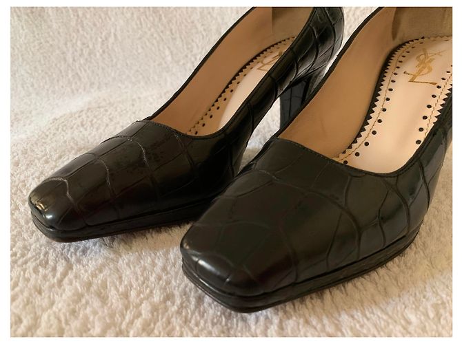 Yves Saint Laurent Décolleté in pelle stampata vintage Nero - vista 8