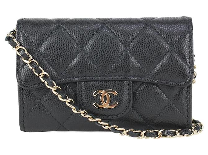 Chanel Black Quilted Caviar Leather Mini Classic Flap Chain Belt Bag ...