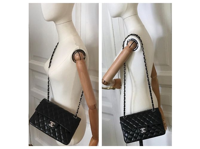 Chanel Timeless Classic Dbl Flap Bag Plata HW 23 cm Negro - vista 17