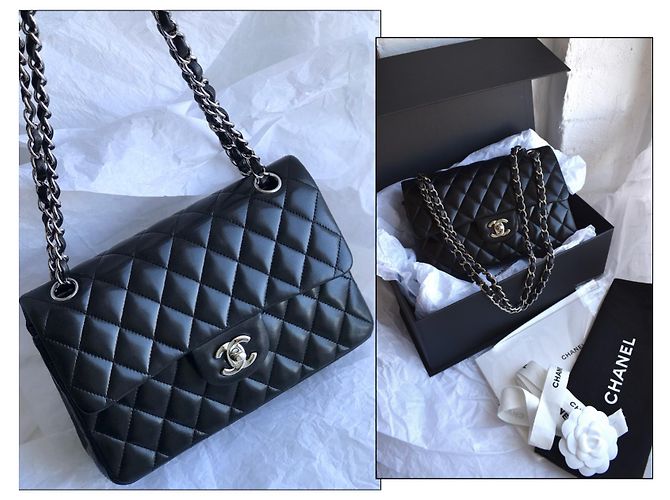 Chanel Timeless Classic Dbl Flap Bag Plata HW 23 cm Negro - vista 18