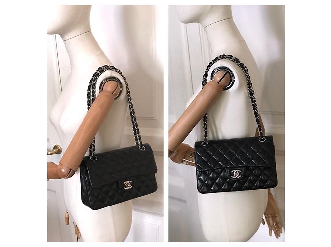 Chanel Timeless Classic Dbl Flap Bag Plata HW 23 cm Negro - vista 3