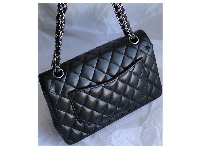 Chanel Timeless Classic Dbl Flap Bag Plata HW 23 cm Negro - vista 4