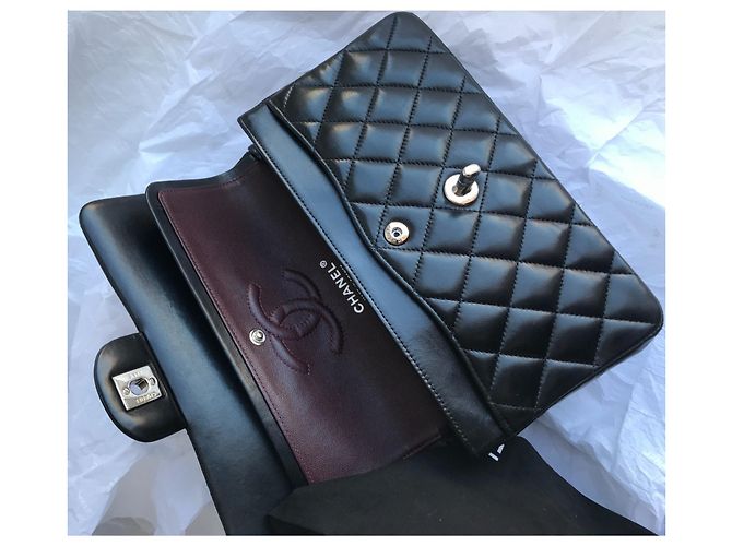 Chanel Timeless Classic Dbl Flap Bag Plata HW 23 cm Negro - vista 9