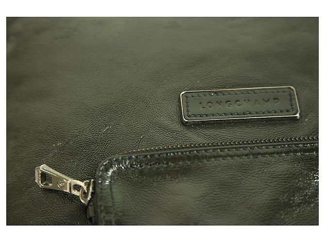 Borsa a tracolla Hobo con cerniera superiore tasca frontale in pelle lucida nera Longchamp Nero - vista 6