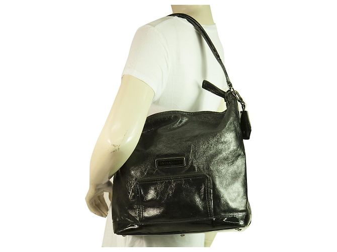 Borsa a tracolla Hobo con cerniera superiore tasca frontale in pelle lucida nera Longchamp Nero - vista 8