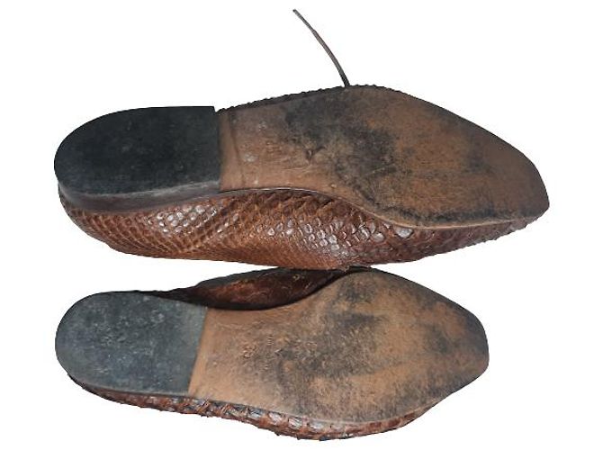(second hand) Ballin Sz. 38 Leather Multicolor Python Snake skin Mules Kitten Heels Brown - view 2