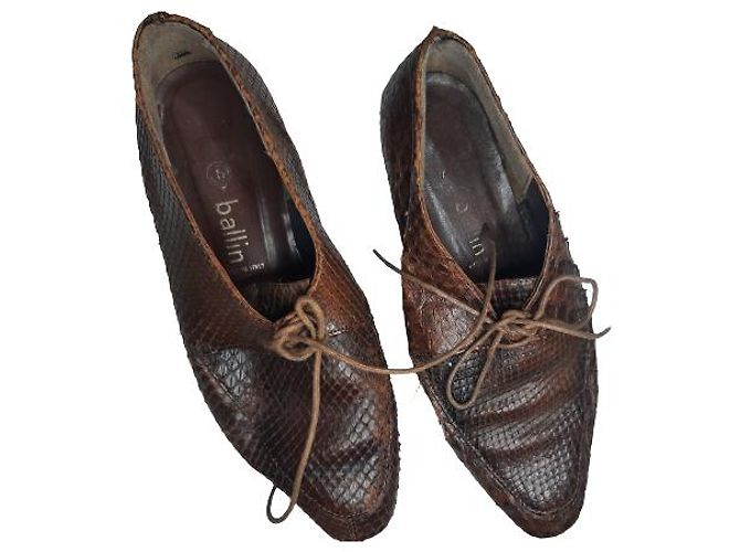 (second hand) Ballin Sz. 38 Leather Multicolor Python Snake skin Mules Kitten Heels Brown - view 3