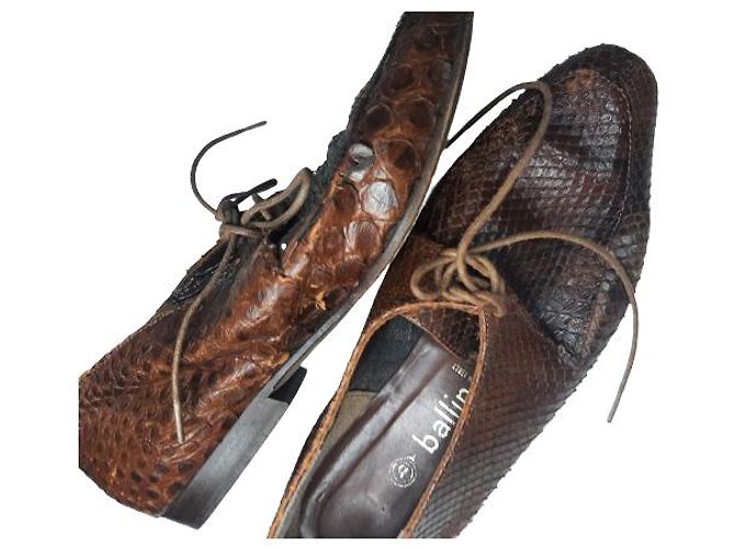 (second hand) Ballin Sz. 38 Leather Multicolor Python Snake skin Mules Kitten Heels Brown - view 7