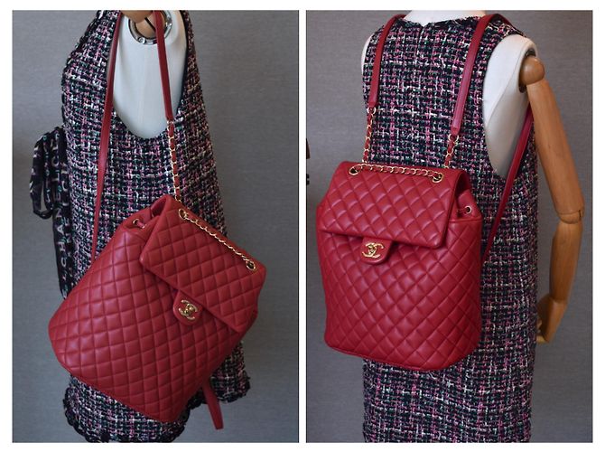 Chanel Mochila acolchoada atemporal com cartão Vermelho - vista 14