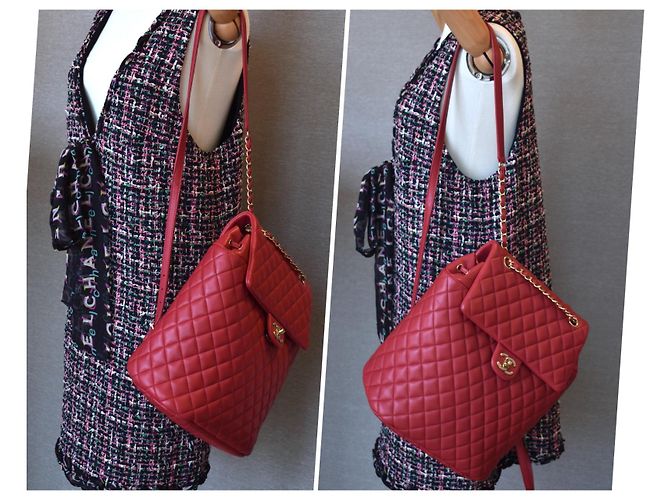 Chanel Mochila acolchoada atemporal com cartão Vermelho - vista 17