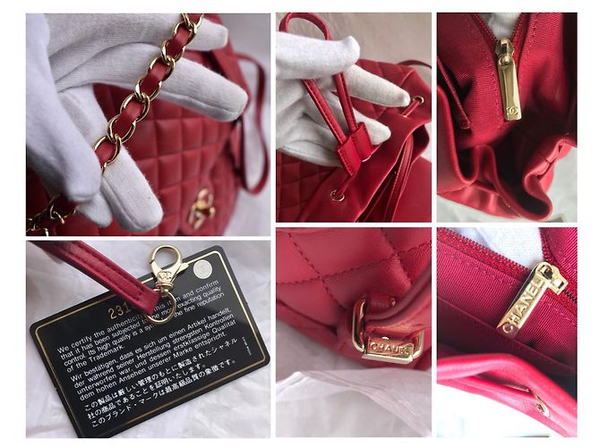 Chanel Mochila acolchoada atemporal com cartão Vermelho - vista 19