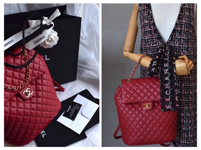 Chanel Mochila acolchoada atemporal com cartão Vermelho - vista 2