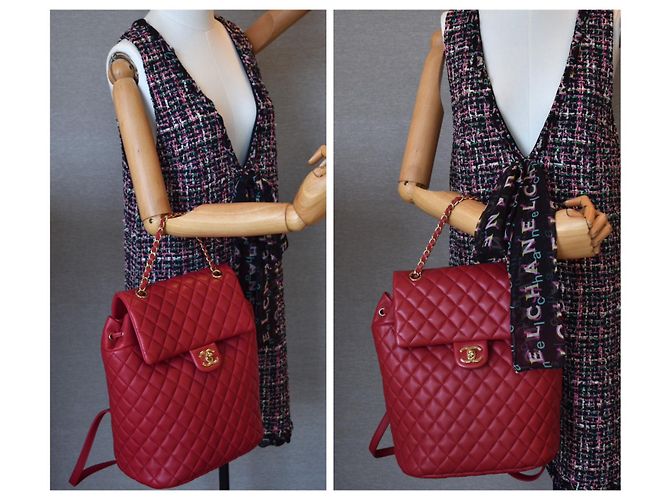 Chanel Mochila acolchoada atemporal com cartão Vermelho - vista 20