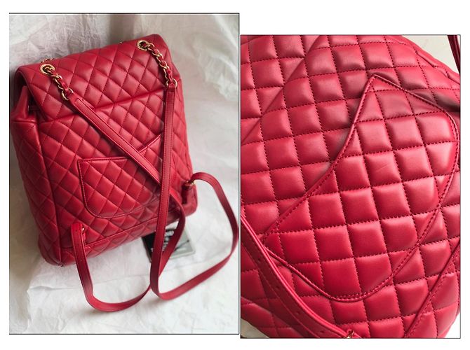 Chanel Mochila acolchoada atemporal com cartão Vermelho - vista 8