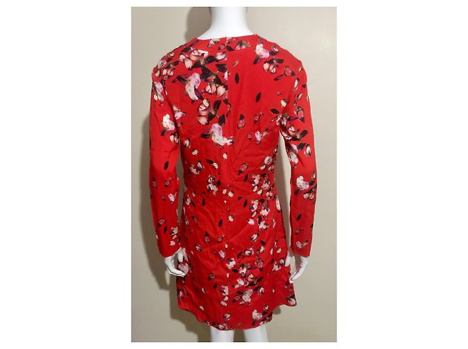 Cacharel Rotes Seidenkleid mit Orchideenmuster Mehrfarben - Ansicht 2