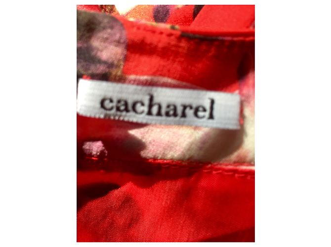 Cacharel Rotes Seidenkleid mit Orchideenmuster Mehrfarben - Ansicht 3